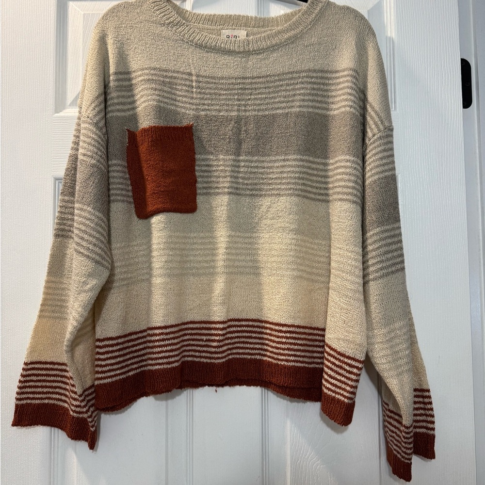 Striped Cream and Maroon Women's Sweater